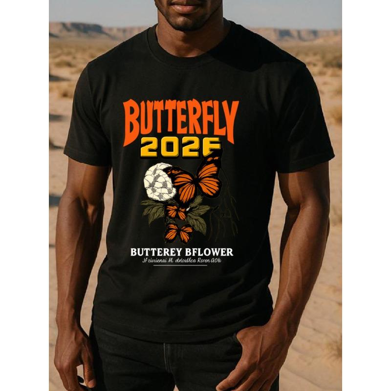

European Size Abstract Butterfly Code Men s Printed Short-sleeved T-shirt, Printed Breathable Fabric Top, New Trendy Men s Wear, Suitable for Sports 4XL чорний