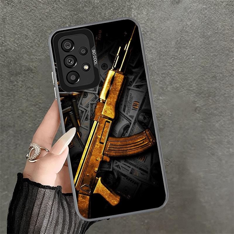 Goldene Waffenkugeln AK47 Pistole Weiche Handyhülle für Samsung A17 A16 A15 A14 A13 A57 A56 A55 A54 A53 A37 A36 A35 A34 A33 A26 A25 A2