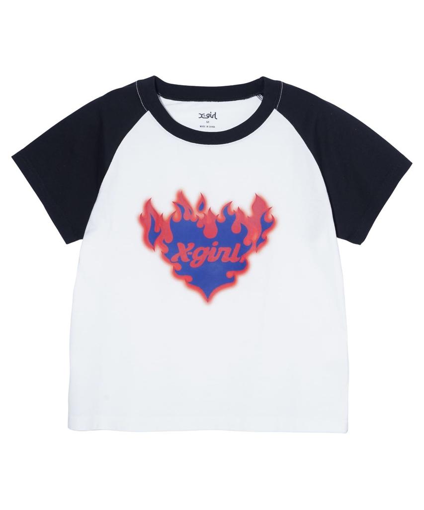 Burning Heart Raglan Short Sleeve Baby Small X-girl Tee, 105243011008, White,