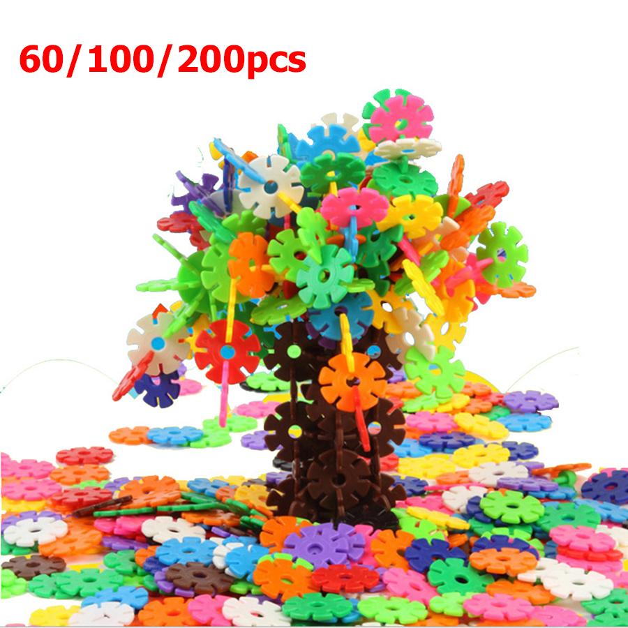 60/100/200pcs Snowflake Buliding Blocks 2 Colors Available Children Puzzle Plastic Early Education Toys Gift for Kids