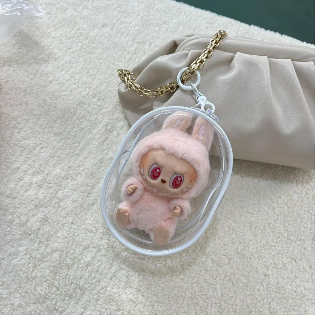 Labubu Transparent Vinyl Protective Case for Cotton Doll, Ita Bag, Baby Stroller Accessory, Dustproof Hanging Bag, 10-15cm.