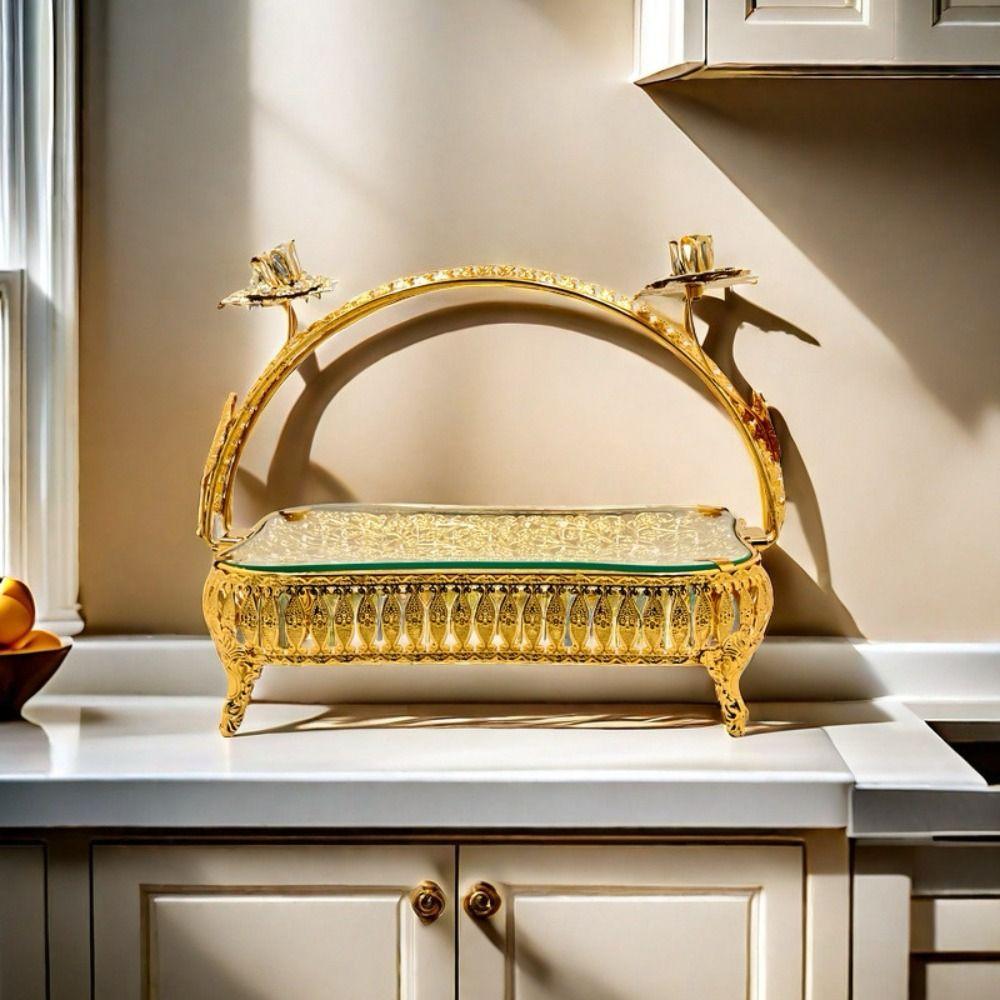 

Metal Fruit Plate Creative Golden Glass Plate Light Luxury Pastry Tray Snacks Round