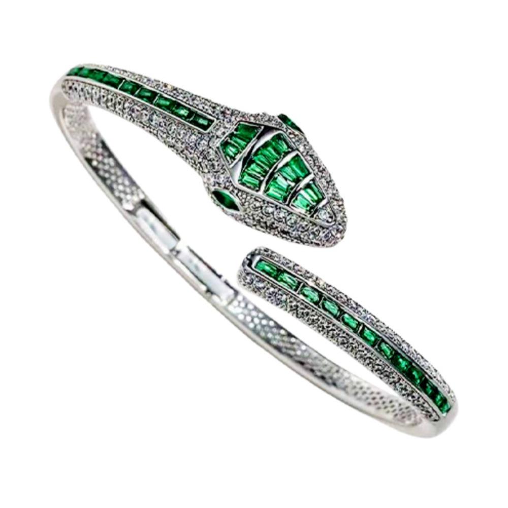 Animal Diamond-set Green Snake Open Bracelet, Simple Personality, Micro Zircon Hand Jewelry, Green Ghost