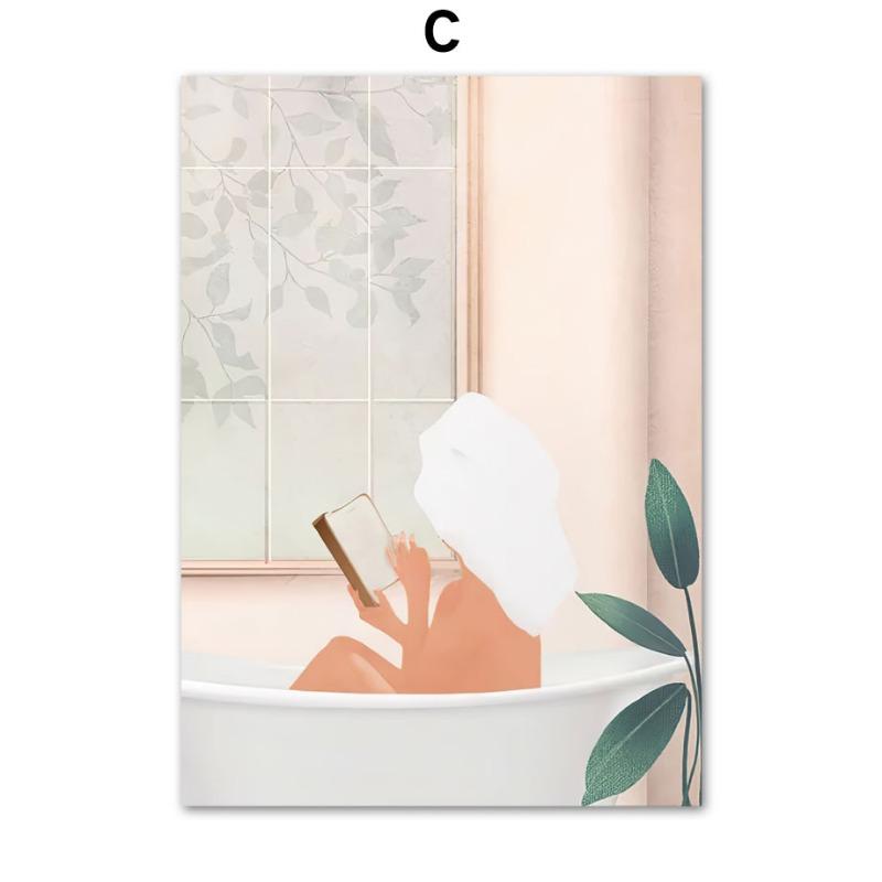 Girl Book Cat Leaf Illustration Wall Art Canvas Painting Abstract Posters & Prints Hotel Bar Wall Pictures For Living Room Decor