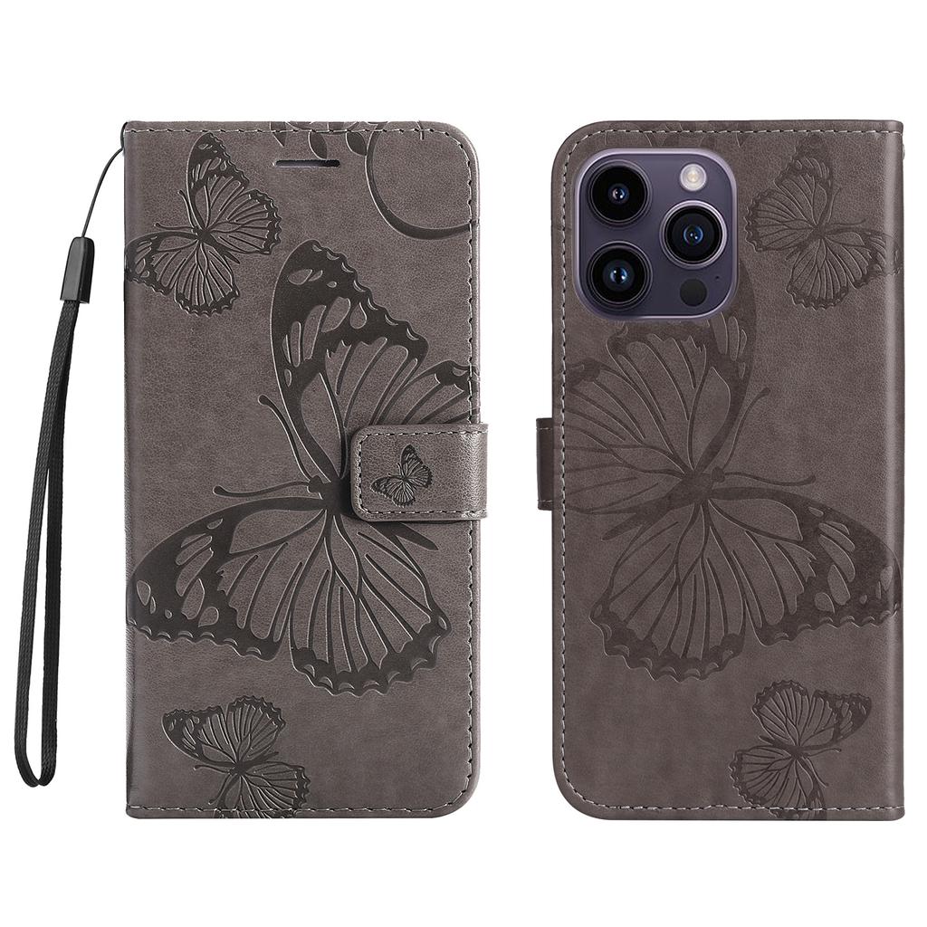 For iPhone 15 Pro Max Wallet Case Floral Butterfly Imprinted Leather Phone Cover Stand