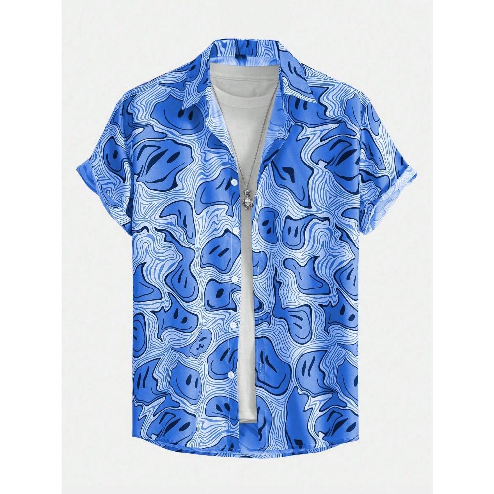 

ROMWE Street Life Чоловіча сорочка з принтом усміхненого обличчя по всьому виробу Y2k без футболки, Школа XL