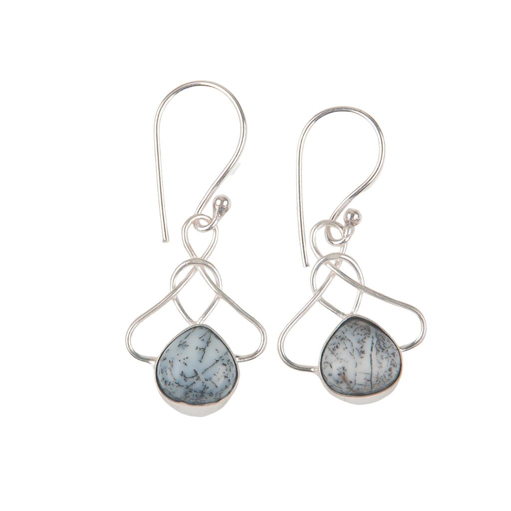 Natural Dendritic Opal Gemstone 925 Sterling Silver Designer Earrings 1.50" For Birthday Gift EE-2-19
