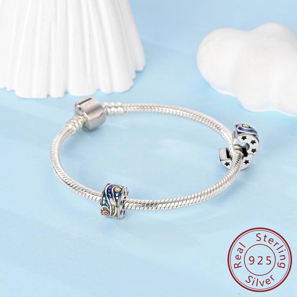 Van Gogh'S Starry Night Charms Copper Blue Beads Fit Original Bracelet Diy For Woman Jewelry