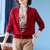 Herbst-/Winter-Strickcardigan mit V-Ausschnitt für Frauen mittleren Alters, Faux Two-Piece