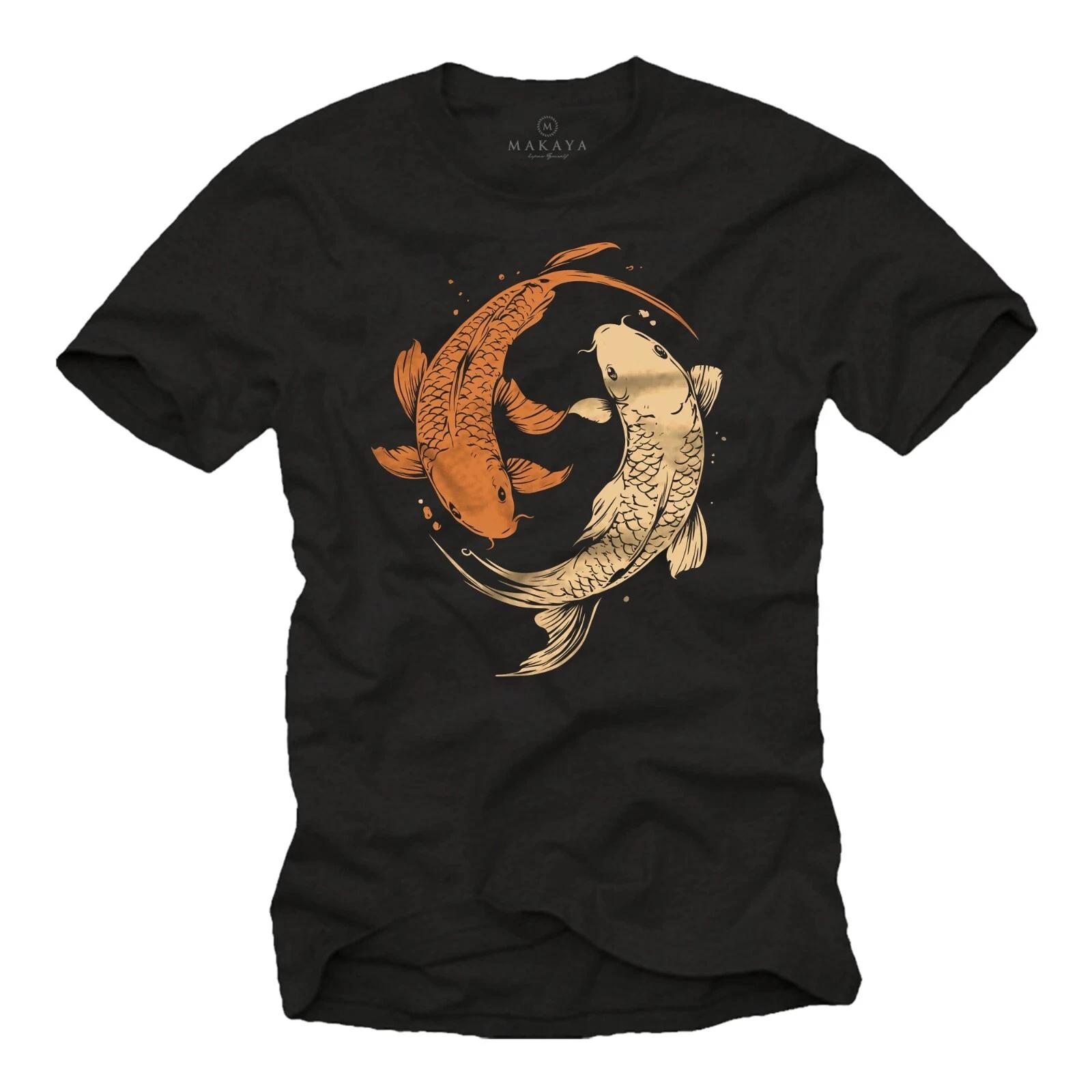 Mens T-Shirt Yin Yang Motif Buddha Koi Fish Gifts For Anglers Size S-5XL- L