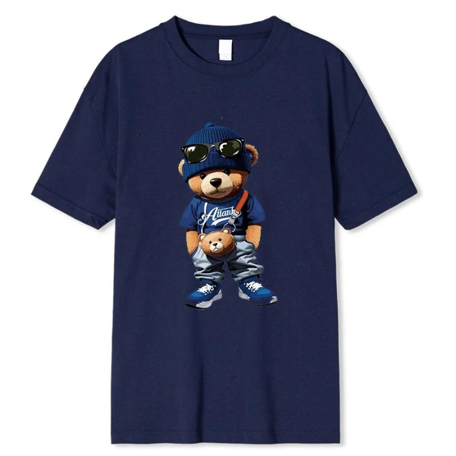 

Хлопковая футболка с принтом «Маленький медведь», летняя повседневная одежда с круглым вырезом и коротким рукавом, унисекс, хлопковая футболка в стиле Харадзюку, уличные топы XXXL