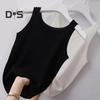 Women Vest Round Neck Sleeveless Slim Fit Tank Tops Solid Color Ribbed Lightweight Sports Gym Vest Daily Wear