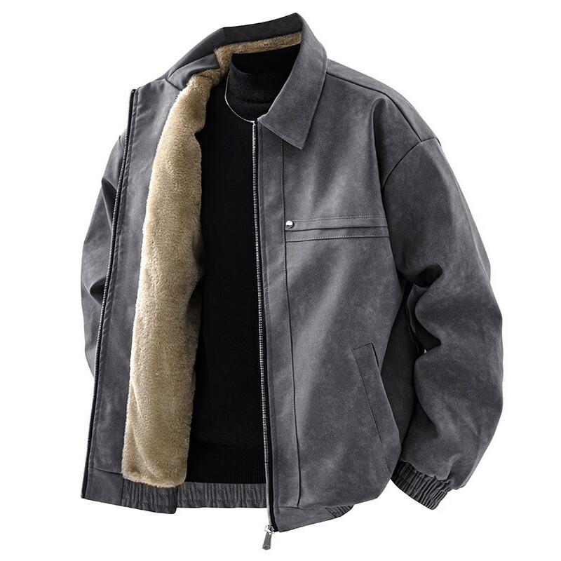 Men's American Retro Fleece-Lined Lapel Jacket