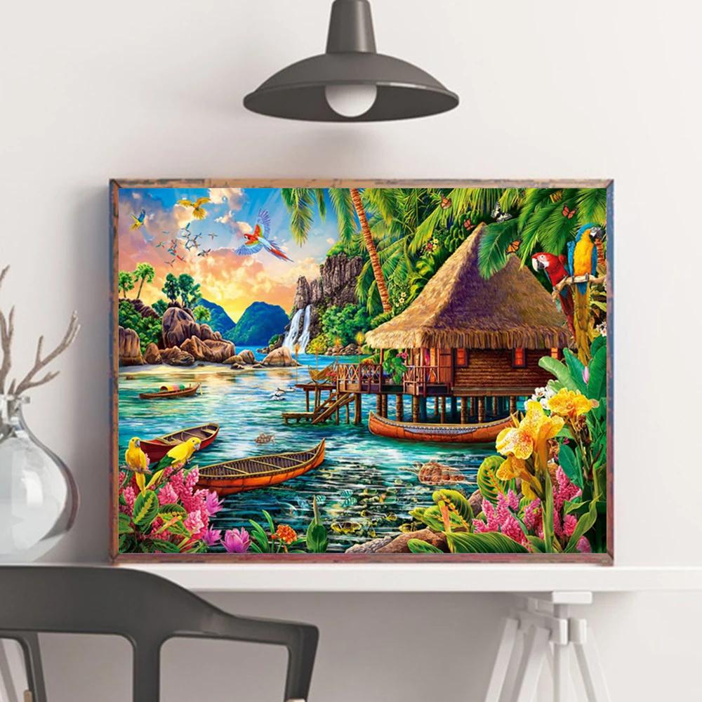 

5D Алмазная мозаика Приморский садовый пейзаж Алмазная картина Озеро Полный квадратный круглый дрель Вышивка крестиком Новое поступление ремесла