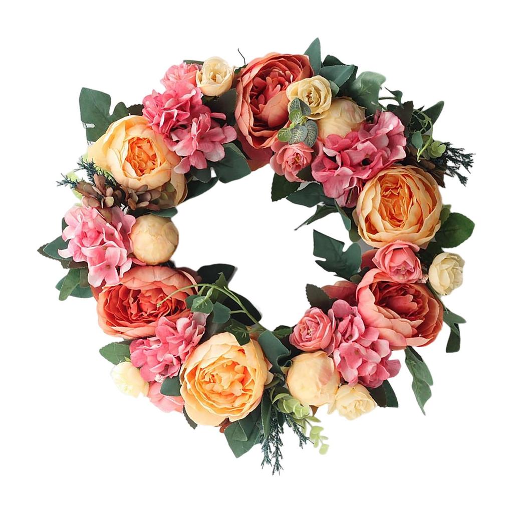 Handmade Peony Flowers Artificial Wreath Spring Garland 40cm Hanging Holiday Decorative Photography Props