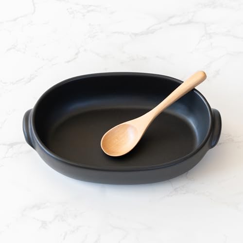 Banko-yaki Gratin Dish, Single-Serve, Approx. 24cm Diameter, Heat-Resistant Ceramic, Oven, Microwave, and Dishwasher Safe, Black, Made In Japan