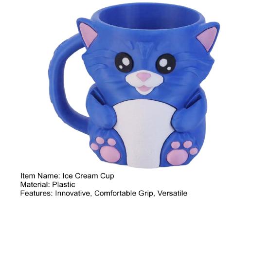 Blue Cat Ice Cream Cup Holder for 16 Oz Pints Ice Cream Cooler Container with Built-In Snack Drawer And Matching Spoon Comfortable Grip Soda Cup Gifts