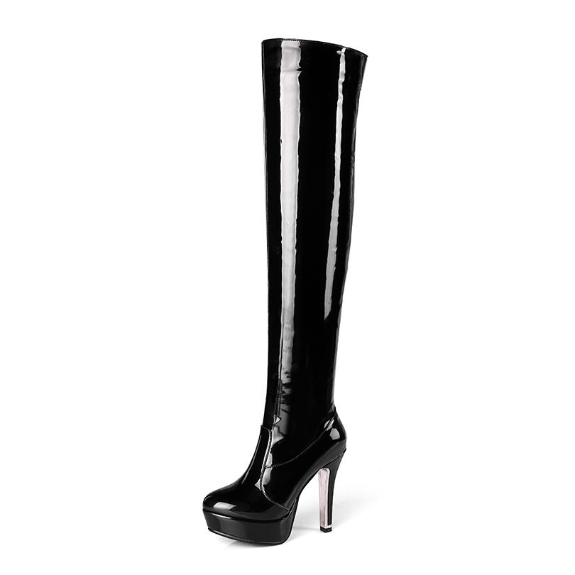 

Plus Size Platform High Slim Heel Glossy Patent Leather Zipper Women s Over The Knee Length Boots Nightclub Performance Boots 34 чорний