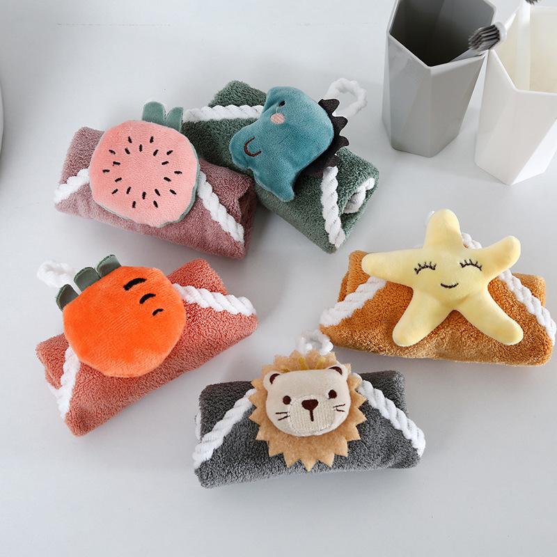Children's Small Square Towel Cartoon Hand Towel Small Square Towel Hanging Type A Face Towel Kitchen Towel Water-absorbing Kitchen