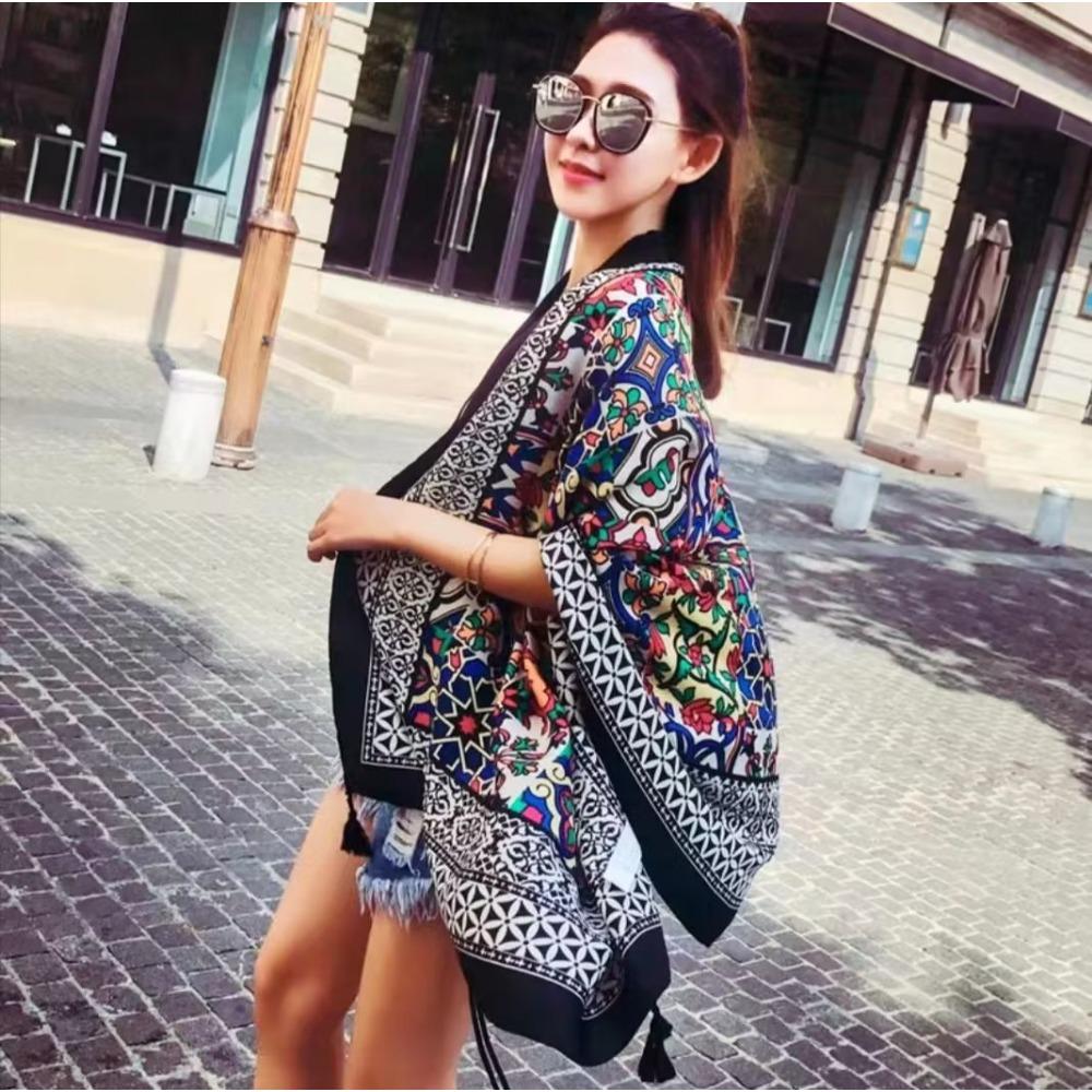 Chaka Salt Lake Great Northwest Tourism Ethnic Style Scarf Silk Scarf Women'S Summer Seaside Beach Shawl Sunscreen Thin
