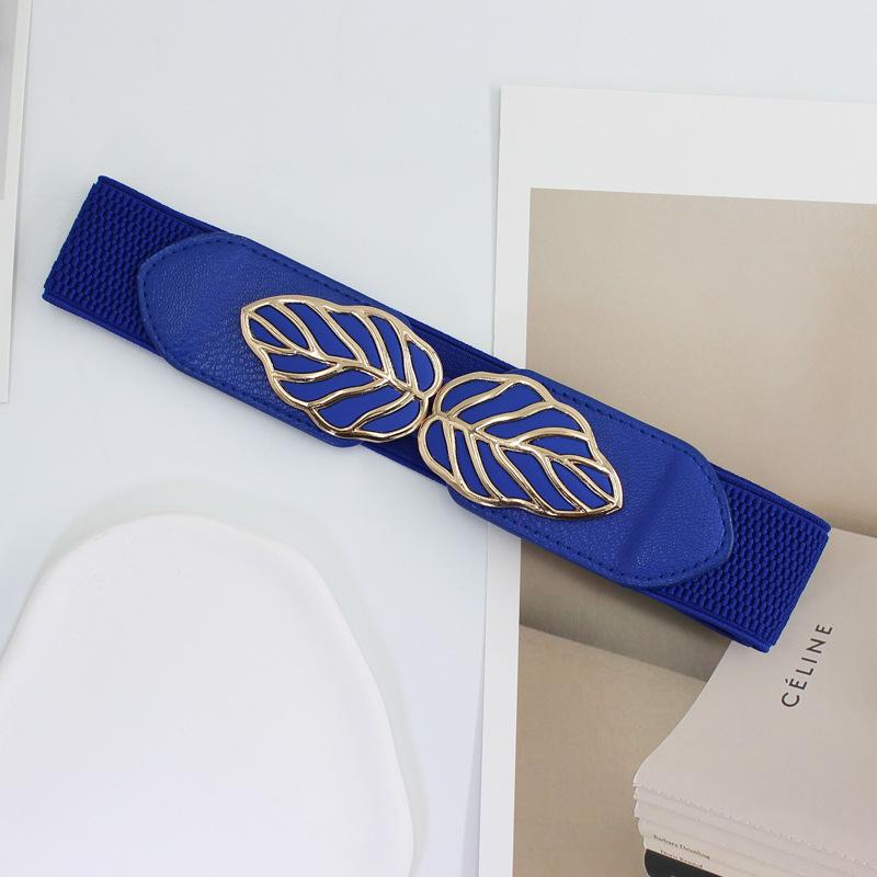 

Женское украшение с юбкой свитер лист пара пряжка эластичная талия печать тонкий 4 см эластичный пояс синий