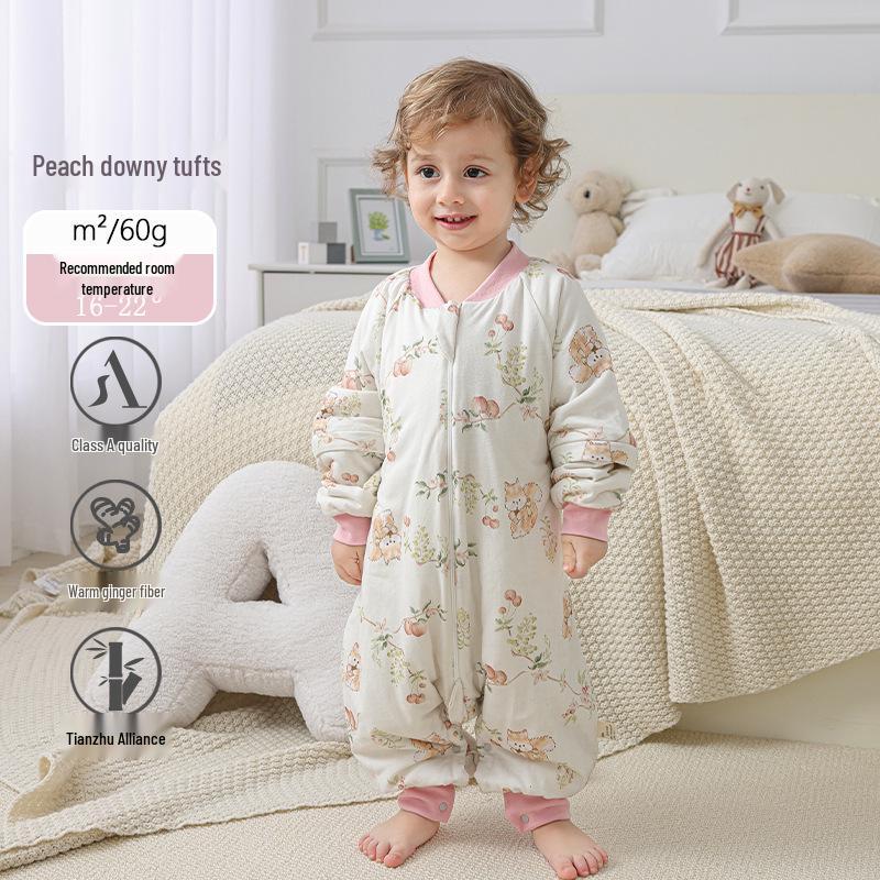 Infant Split-Leg Warm Bamboo Cotton Sleeping Bag - Anti-Kick, Lightweight, Ideal for Spring/Autumn, Ginger Color