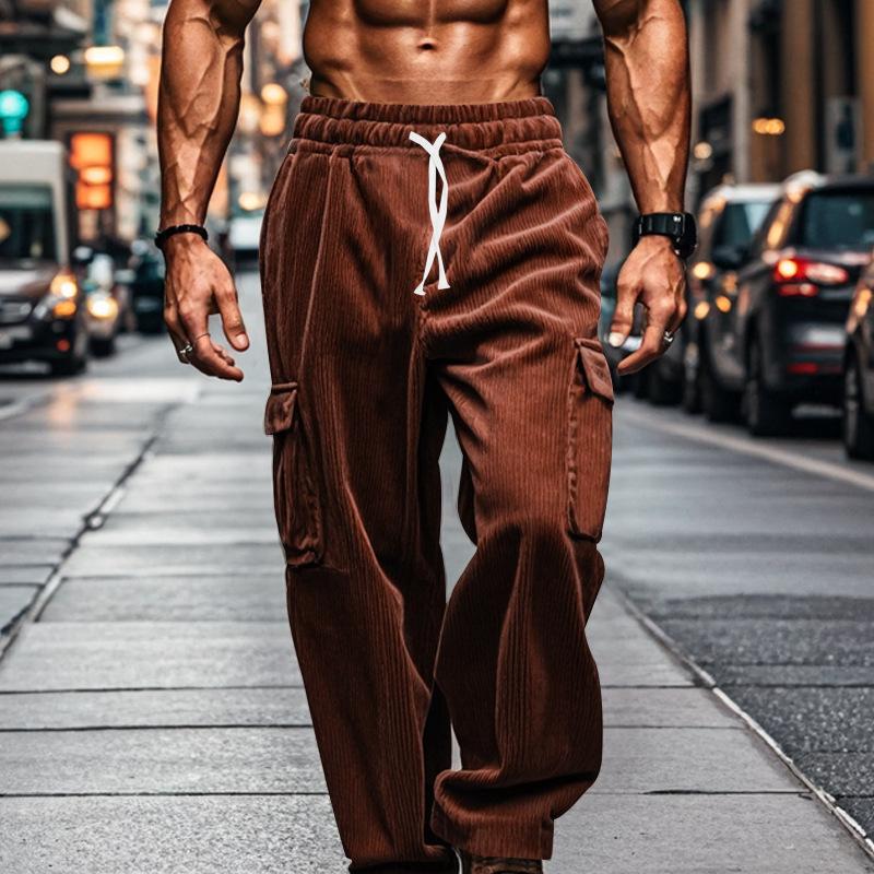 Spring and Autumn Corduroy Men's Retro American Loose Tooling Multi-pocket Straight Casual Trousers