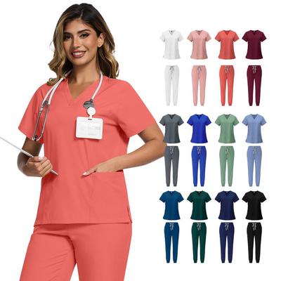 Damen Schnelltrocknendes ICU-Krankenschwester Uniform Set: Einfarbige, kurzärmelige Jogginghose