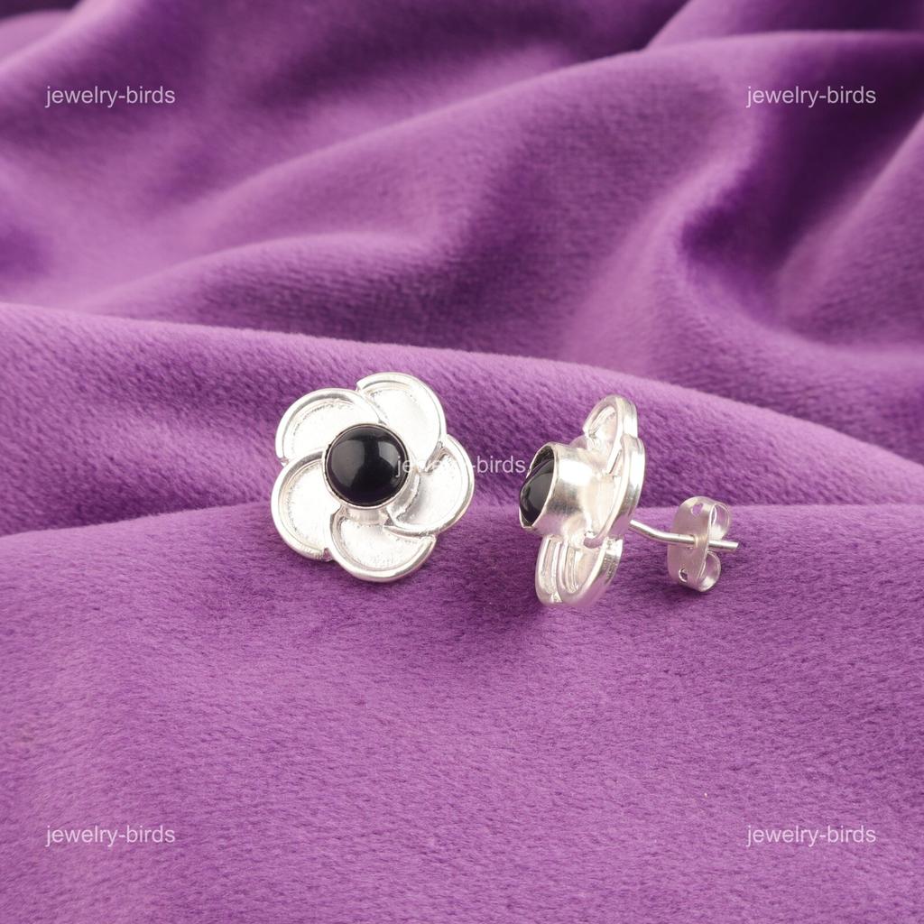 Black Tourmaline Stone Sterling Silver Push Back Stud Post Boho Earrings Jewelry EE-157-24