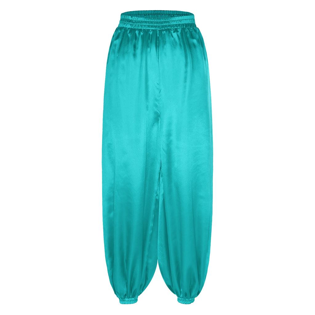 Women Belly Dance Pants Loose Fit Elastic Waistband Satin Bloomers Stage Performance Trousers