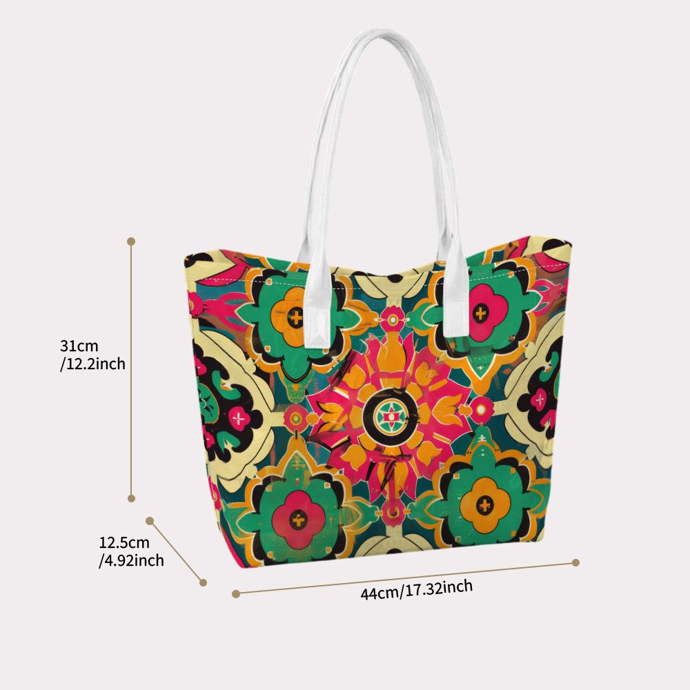 Vibrant Ethnic Patterned Tote Bag Casual Shoulder Handbag for Daily Use
