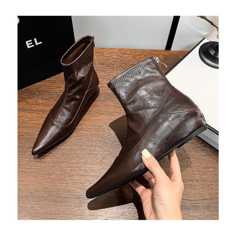 Designer Vintage Fashion Pointed Toe Women Ankle Boots Modern SHort Shoes Wedges Heel Party Ladies Pumps Zapatos Mujer