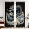 2pcs Dragon Design Blackout Curtains  Polyester Retro Japanese-Inspired Dragon & Wave Art, Grommet Top for Easy Hanging