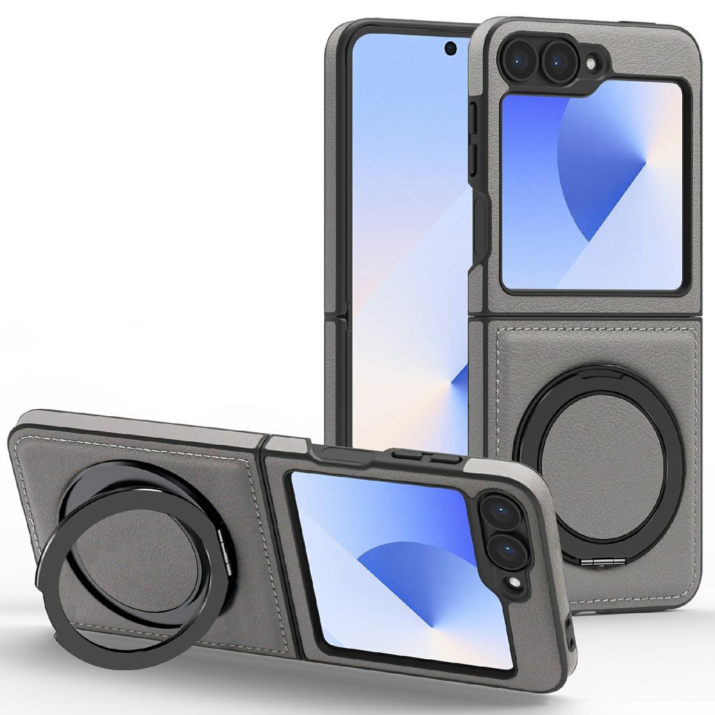 For Samsung Galaxy Z Flip7 FE 5G/Z Flip6 5G Case with Ring Kickstand Magnetic Case PU Leather Back Cover