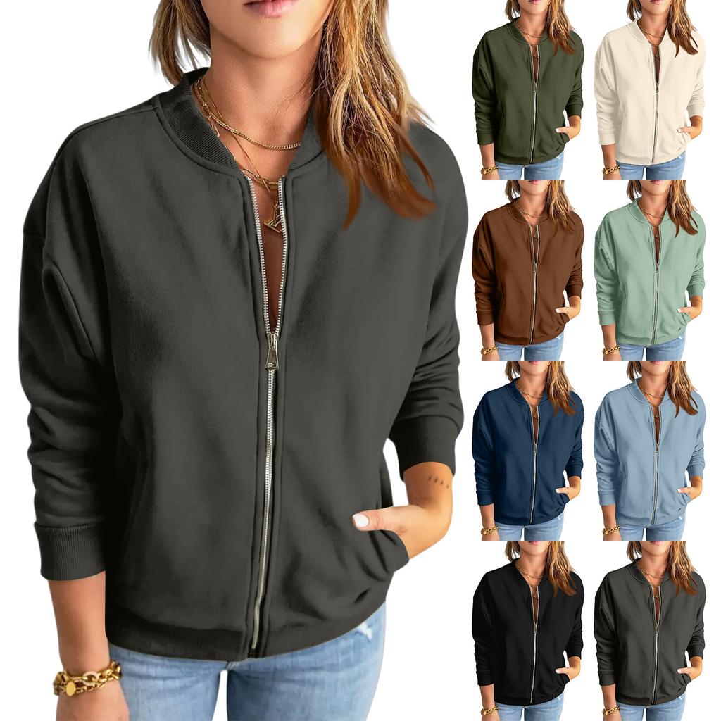 Women's Solid Color Zipper Fashionable Jacket Casual Jacket Top