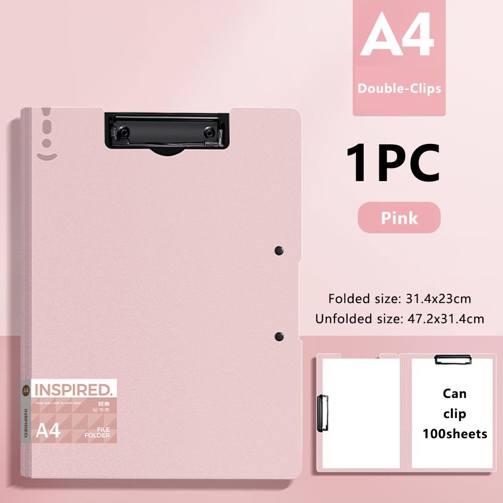 

Double Clips A4 Clipboard Folder 360° Rotatable Writing Pad Portable File Folder File Organizer рожевий