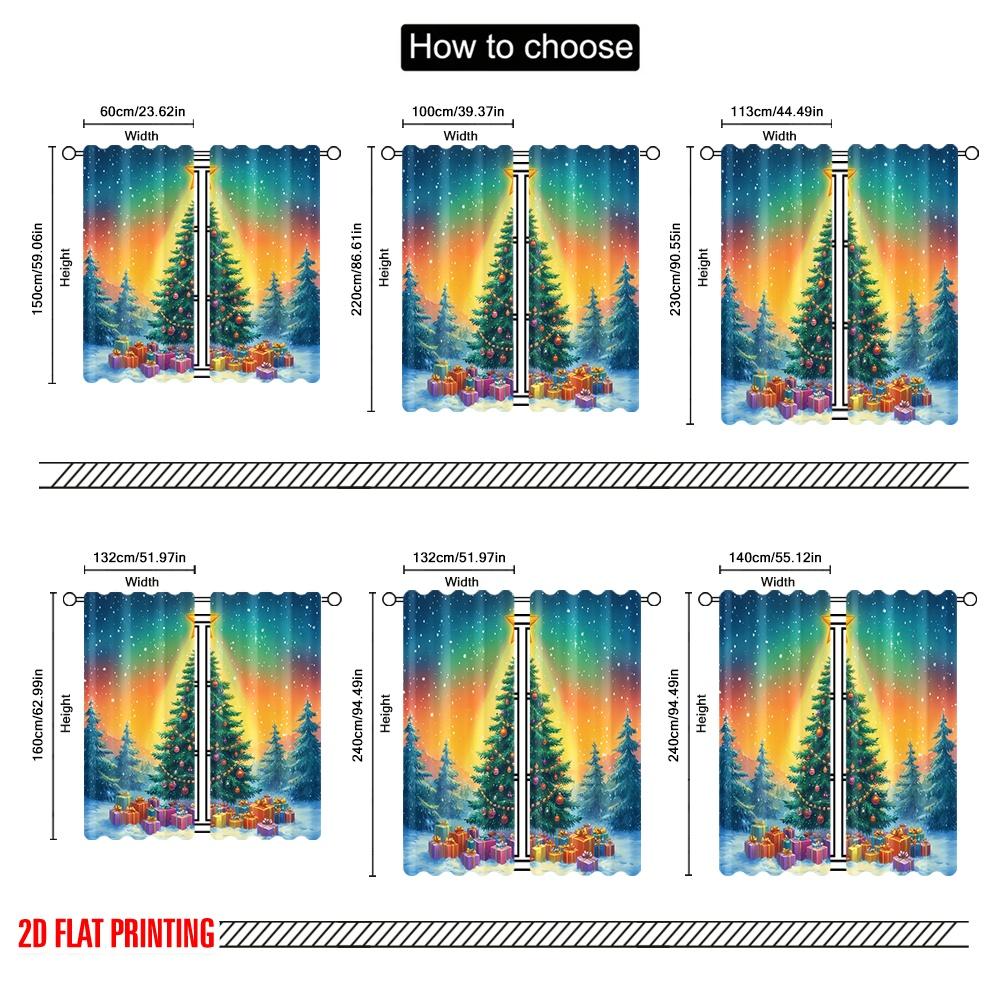 2pcs,2D Plane Printing Contemporary Curtains Christmas Tree Gifts Snowfall 100% Polyester (without Rod) Festive Ldeal for