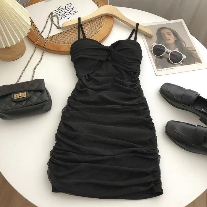 Summer Style Spaghetti Strap Dress - Sexy Twisted Knot Pleated Slim Fit Short Skirt for Mature Women