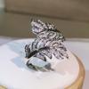High Quality Two Leaves Zircon Ring  Copper Fashion Jewelry Trendy White Zircon Ring Party Engagement Gift