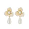 1 pair of French retro flower water drop pearl stud earrings, light luxury elegant socialite style earrings