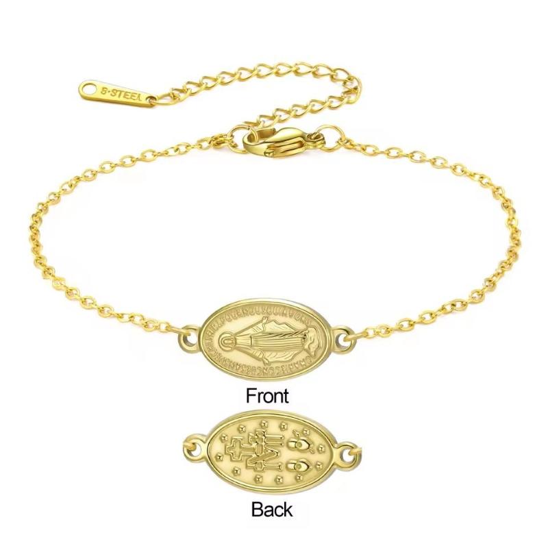 1Pcs Stainless Steel Cross Women's Red Bracelet Holy Mother Mary Pendant Bracelet Rouge Gold Color Jewelry Religious Gifts