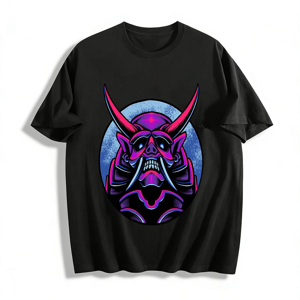 Cyberpunk Style Japanese Oni Samurai Graphic Casual Tee Pure cotton T-shirt XXS