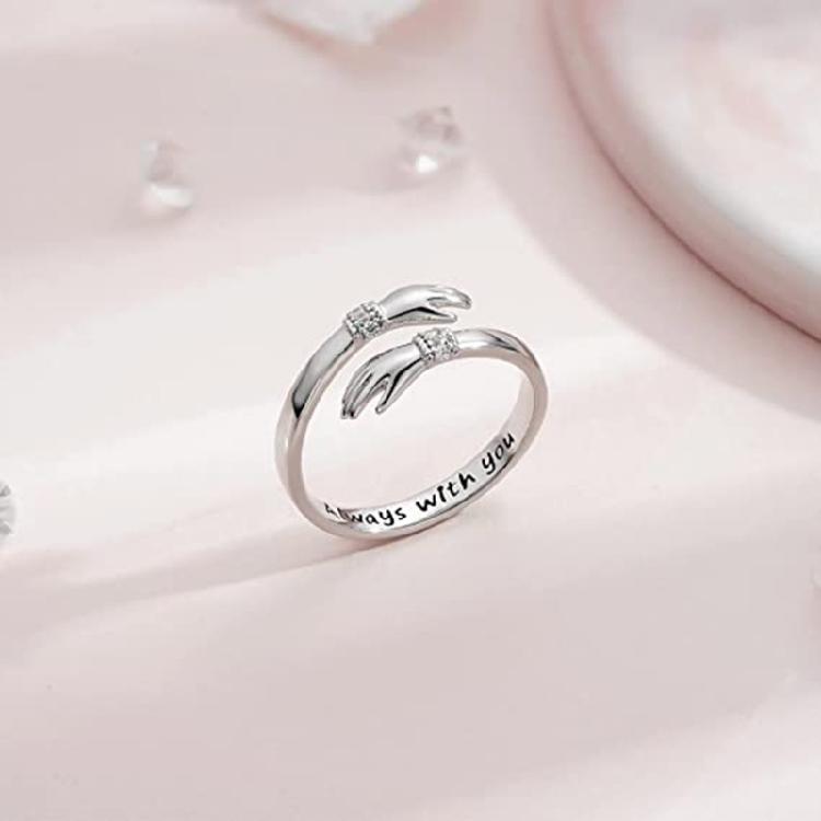 Words-Hugging Hands Open Ring Friendship Jewelry Gift Adjustable Antique Rings