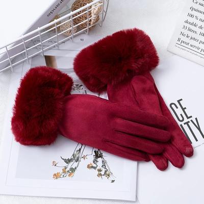 Guanti Sportivi Caldi da Ciclismo in Pelle Scamosciata Coreana Invernale da Donna Plus Velluto Ispessito Dita Intere Touch Screen Guanti da Guida H92