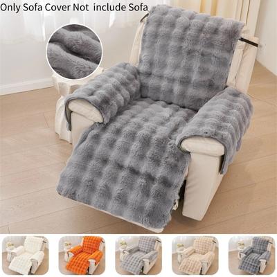 1 Seater Soft Warm Recliner Sofa Cover Non-Slip Rabbit Plush Armchair Cover Solid Color Single Sofa Slipcover for Living Room