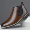 Brittisk Gentleman Designer Ny Herr Brun Spetsig Lackläder Vardaglig Chelsea Ankelkänga Vinter Höga Toppar Skor