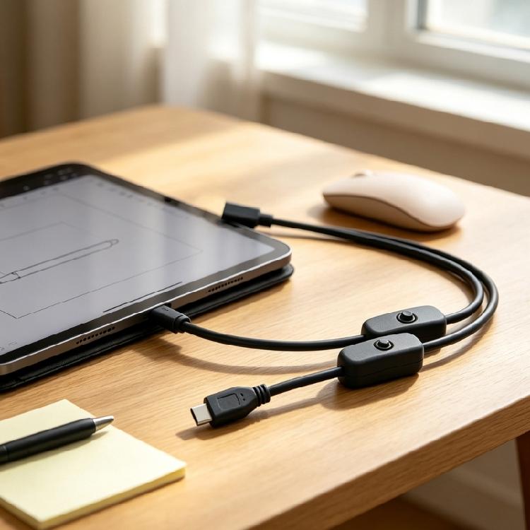 USB C Female Input to Two Male Output Power Cable with Separate On/Off Control, Integrated Assembly, 5V Rating, and Support for Two-Device Power Cord