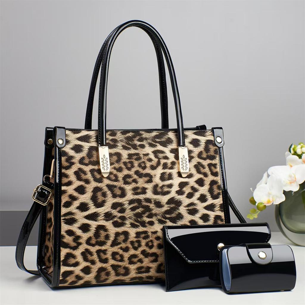 Leopard Texture Print Tote Bag Retro Fashion Women Square Handbag With Strap Crossbody Shoulder Bag Lady Gift Top Handle Bag