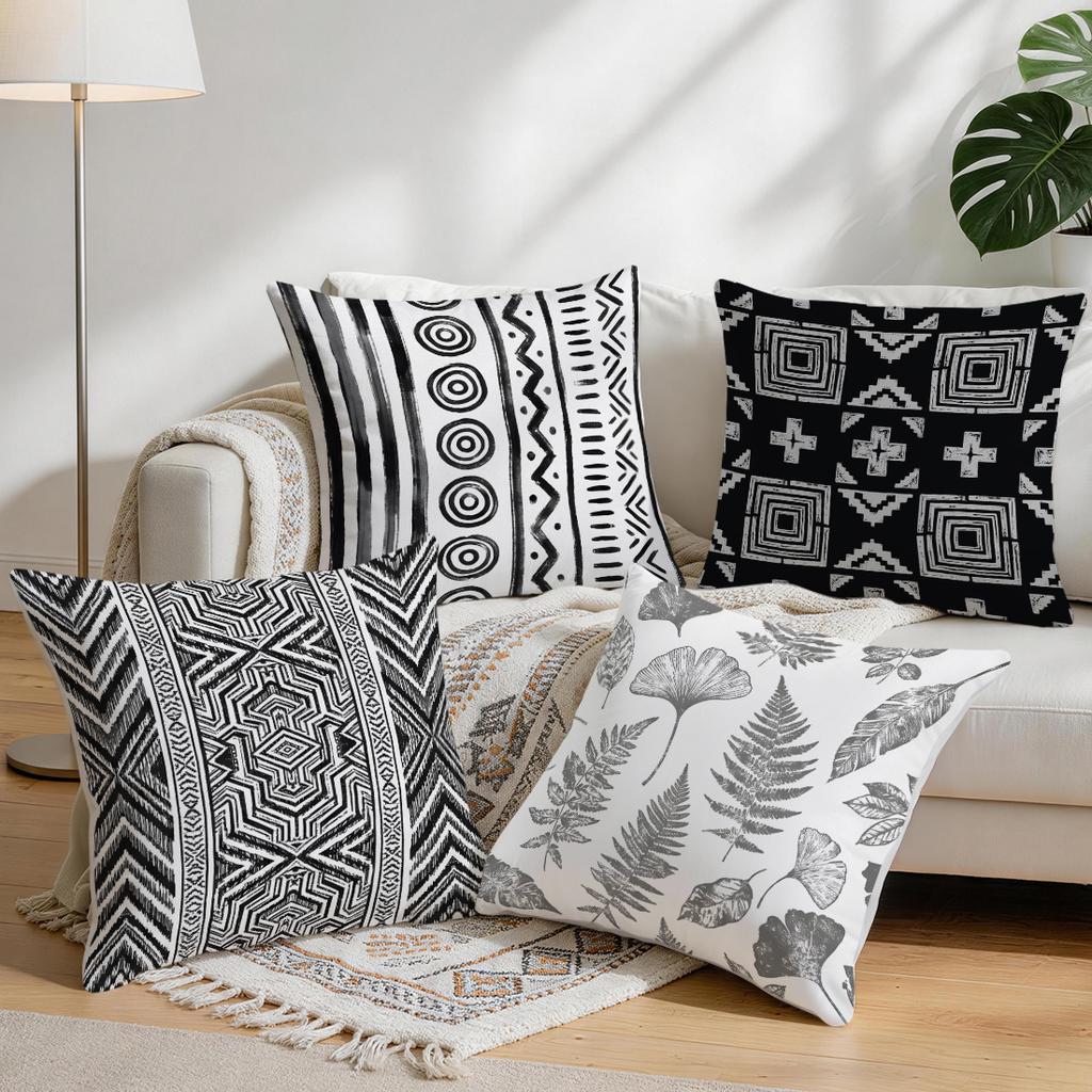 1/4Pcs Black Bohemian Geometric Pattern Cushions Pillowcase Polyester Cushion Cover Throw Pillow Pillowcover Home Car Sofa Decor