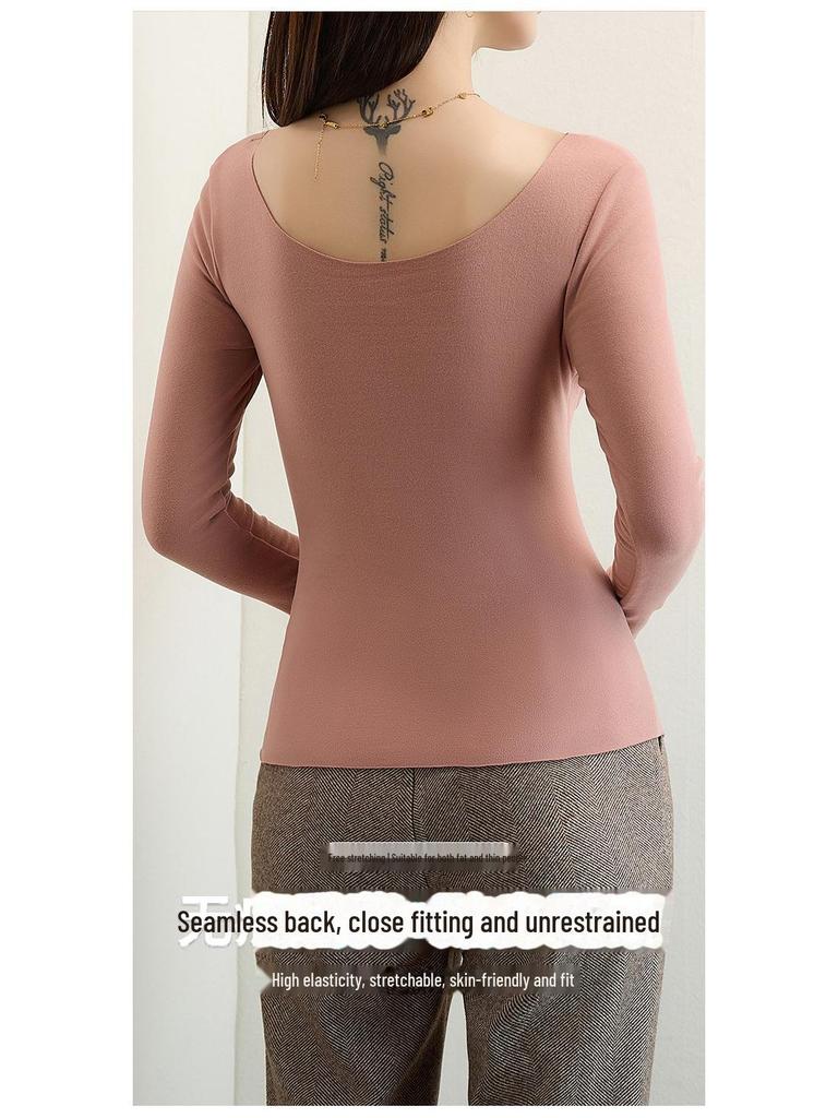 Women's Double-Sided German Velvet Thermal Top: Seamless, Thickened, Self-Heating, Chest-Padded, Warm Long-Sleeve Shirt for Autumn